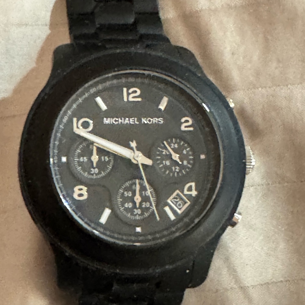 Michael Kors Black Chronograph Watch, black silicone strap.